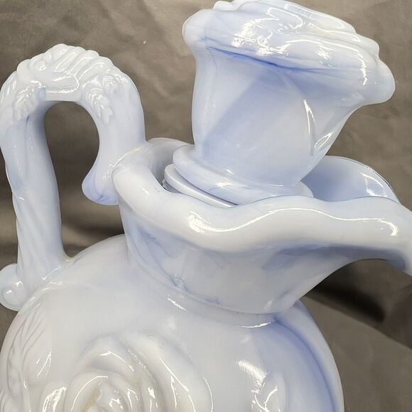 Vintage 1978 Avon Blue Milk Glass Victorian Style Pitcher Perfume Bottle w/Lid - Picture 7 of 8